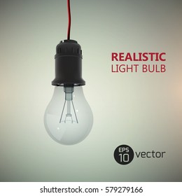 Creative background template with light bulb hanging on electric wire with editable text on gradient background vector illustration