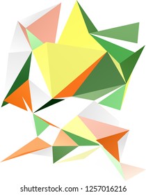 Creative background with triangles. Origami style folded, wrinkled paper. Geometric abstraction in shades of green, orange, yellow color. Abstract Low Poly Polygonal Geometrical Pattern.