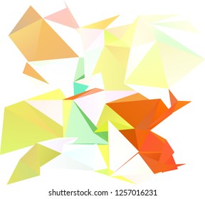 Creative background with triangles. Origami style folded, wrinkled paper. Geometric abstraction in shades of green, orange, yellow color. Abstract Low Poly Polygonal Geometrical Pattern.