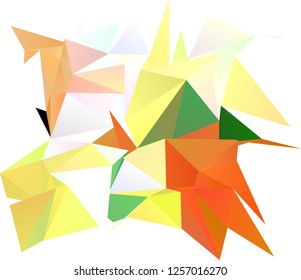 Creative background with triangles. Origami style folded, wrinkled paper. Geometric abstraction in shades of green, orange, yellow color. Abstract Low Poly Polygonal Geometrical Pattern.
