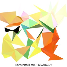 Creative background with triangles. Origami style folded, wrinkled paper. Geometric abstraction in shades of green, orange, yellow color. Abstract Low Poly Polygonal Geometrical Pattern.