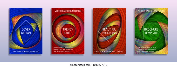 Creative backgrounds for cover design of colored and holographic layers. Trendy labels for beautiful packaging. Abstract brochure, booklet or book cover templates.