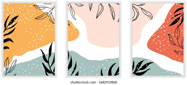 creative backgrounds in minimal trendy style. design templates. simple, stylish wallpaper for invitation, card, poster, fabric, flyer. hand drawn backgrounds with branches. Abstract artistic templates