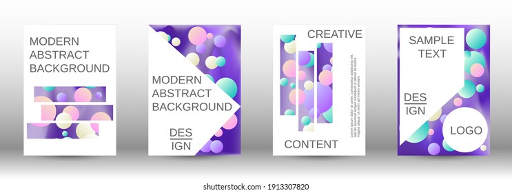Creative backgrounds from round shapes. A set of modern abstract covers. Future futuristic template with abstract balls for design of banner, poster, booklet, report, magazine.