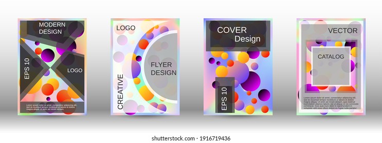 Creative backgrounds from round shapes. A set of modern abstract covers. Future futuristic template with abstract balls for design of banner, poster, booklet, report, magazine.
