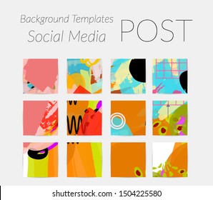 Creative backgrounds for social media. Editable story templates. Bright colored with hand drawn scribbles promotional backgrounds for social media apps.
