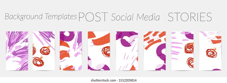 Creative backgrounds for social media. Editable story templates. Pastel colored with hand drawn scribbles promotional backgrounds for social media apps.