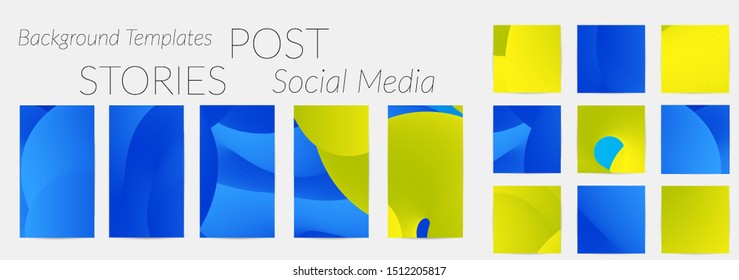 Creative backgrounds for social media. Editable story templates. Bright colored with gradient blend liquid shapes promotional backgrounds for social media apps.