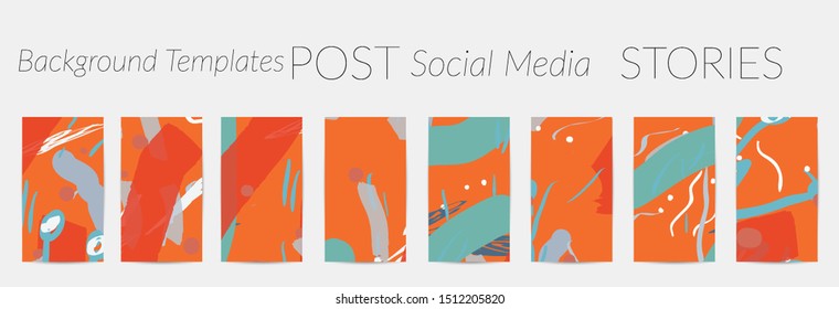 Creative backgrounds for social media. Editable story templates. Pastel colored with hand drawn scribbles promotional backgrounds for social media apps.