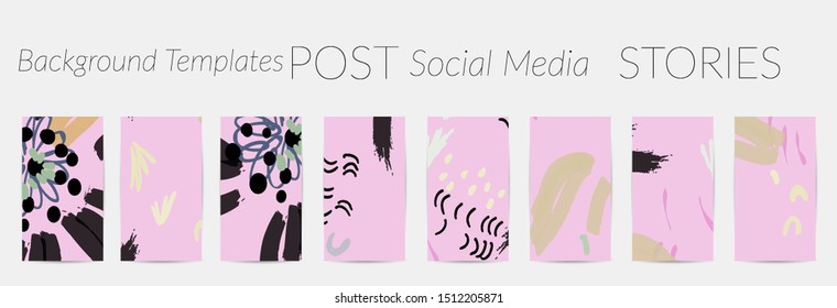 Creative backgrounds for social media. Editable story templates. Pastel colored with hand drawn scribbles promotional backgrounds for social media apps.
