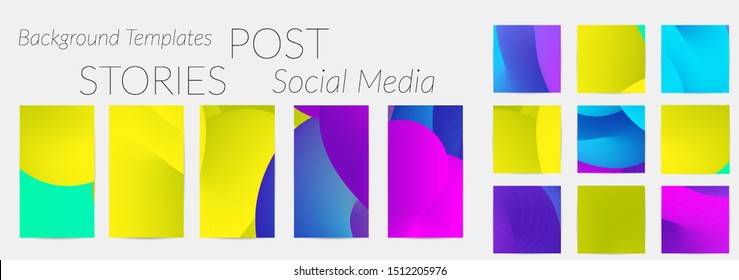 Creative backgrounds for social media. Editable story templates. Bright colored with gradient blend liquid shapes promotional backgrounds for social media apps.