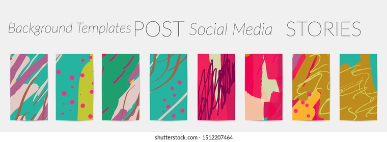 Creative backgrounds for social media. Editable story templates. Pastel colored with hand drawn scribbles promotional backgrounds for social media apps.