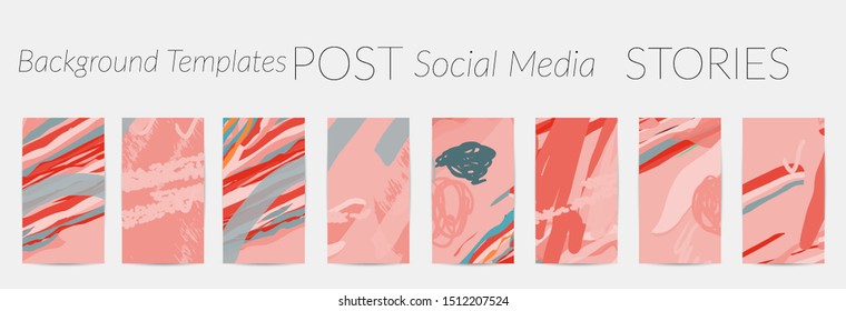 Creative backgrounds for social media. Editable story templates. Pastel colored with hand drawn scribbles promotional backgrounds for social media apps.