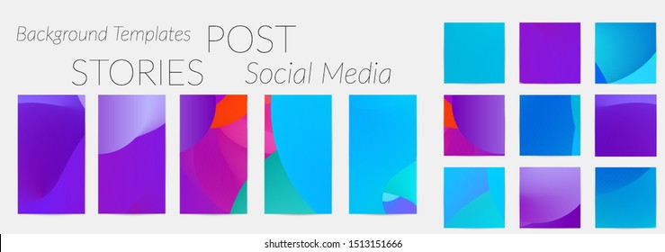 Creative backgrounds for social media. Editable story templates. Bright colored with gradient blend liquid shapes promotional backgrounds for social media apps.