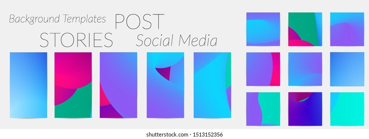 Creative backgrounds for social media. Editable story templates. Bright colored with gradient blend liquid shapes promotional backgrounds for social media apps.