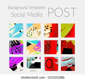 Creative backgrounds for social media. Editable story templates. Bright colored with hand drawn scribbles promotional backgrounds for social media apps.