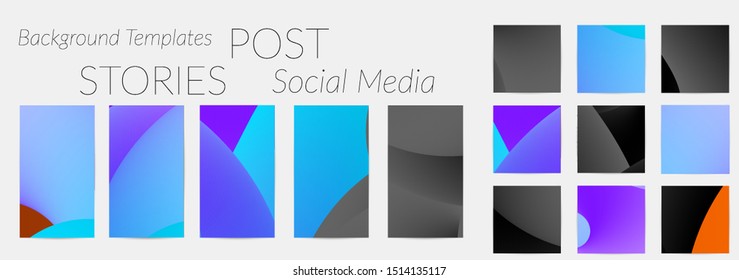 Creative backgrounds for social media. Editable story templates. Bright colored with gradient blend liquid shapes promotional backgrounds for social media apps.