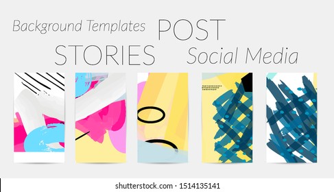 Creative backgrounds for social media. Editable story templates. Bright colored with hand drawn scribbles promotional backgrounds for social media apps.