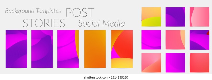Creative backgrounds for social media. Editable story templates. Bright colored with gradient blend liquid shapes promotional backgrounds for social media apps.