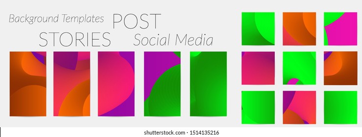 Creative backgrounds for social media. Editable story templates. Bright colored with gradient blend liquid shapes promotional backgrounds for social media apps.