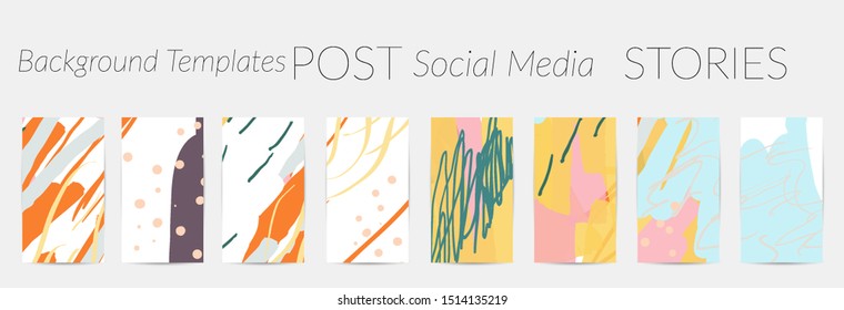 Creative backgrounds for social media. Editable story templates. Pastel colored with hand drawn scribbles promotional backgrounds for social media apps.