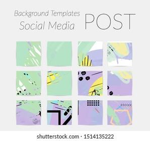 Creative backgrounds for social media. Editable story templates. Bright colored with hand drawn scribbles promotional backgrounds for social media apps.