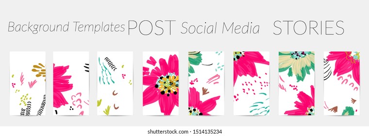 Creative backgrounds for social media. Editable story templates. Pastel colored with hand drawn scribbles promotional backgrounds for social media apps.