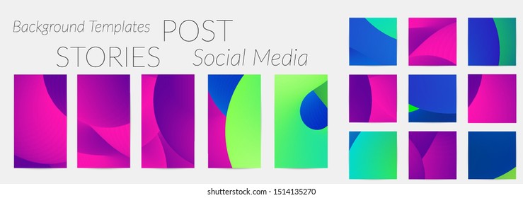 Creative backgrounds for social media. Editable story templates. Bright colored with gradient blend liquid shapes promotional backgrounds for social media apps.
