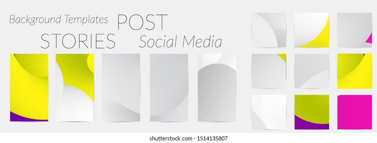 Creative backgrounds for social media. Editable story templates. Bright colored with gradient blend liquid shapes promotional backgrounds for social media apps.