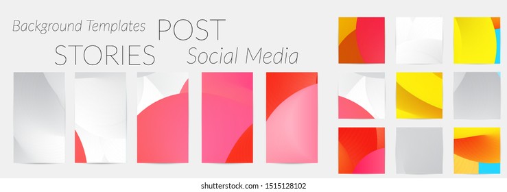 Creative backgrounds for social media. Editable story templates. Bright colored with gradient blend liquid shapes promotional backgrounds for social media apps.