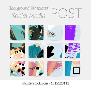 Creative backgrounds for social media. Editable story templates. Bright colored with hand drawn scribbles promotional backgrounds for social media apps.