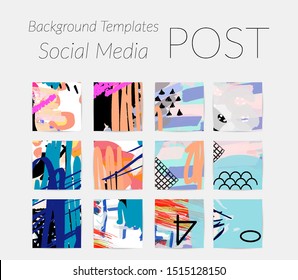 Creative backgrounds for social media. Editable story templates. Bright colored with hand drawn scribbles promotional backgrounds for social media apps.