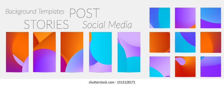 Creative backgrounds for social media. Editable story templates. Bright colored with gradient blend liquid shapes promotional backgrounds for social media apps.