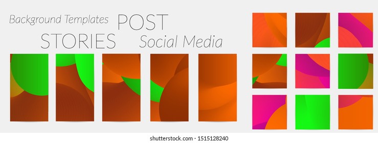 Creative backgrounds for social media. Editable story templates. Bright colored with gradient blend liquid shapes promotional backgrounds for social media apps.