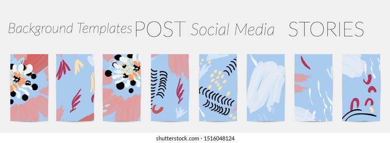 Creative backgrounds for social media. Editable story templates. Pastel colored with hand drawn scribbles promotional backgrounds for social media apps.