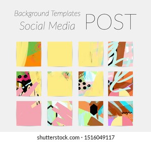 Creative backgrounds for social media. Editable story templates. Bright colored with hand drawn scribbles promotional backgrounds for social media apps.