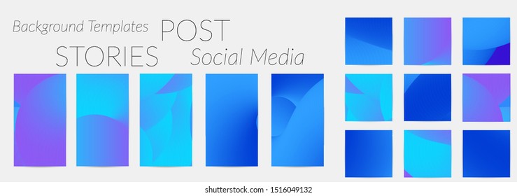 Creative backgrounds for social media. Editable story templates. Bright colored with gradient blend liquid shapes promotional backgrounds for social media apps.