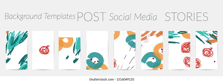 Creative backgrounds for social media. Editable story templates. Pastel colored with hand drawn scribbles promotional backgrounds for social media apps.