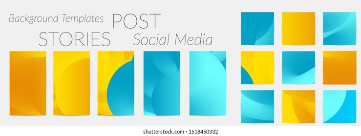 Creative backgrounds for social media. Editable story templates. Bright colored with gradient blend liquid shapes promotional backgrounds for social media apps.