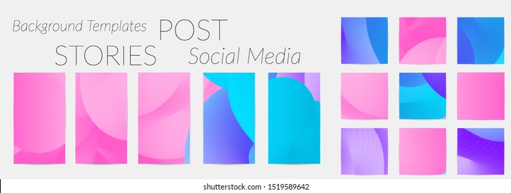 Creative backgrounds for social media. Editable story templates. Bright colored with gradient blend liquid shapes promotional backgrounds for social media apps.