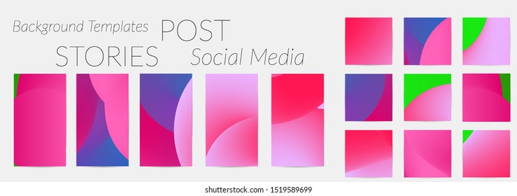 Creative backgrounds for social media. Editable story templates. Bright colored with gradient blend liquid shapes promotional backgrounds for social media apps.