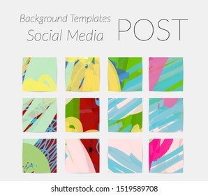 Creative backgrounds for social media. Editable story templates. Bright colored with hand drawn scribbles promotional backgrounds for social media apps.
