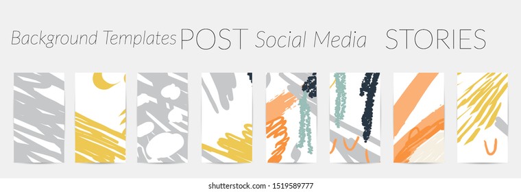 Creative backgrounds for social media. Editable story templates. Pastel colored with hand drawn scribbles promotional backgrounds for social media apps.