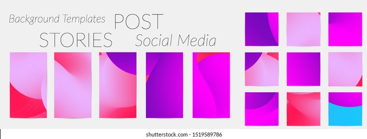 Creative backgrounds for social media. Editable story templates. Bright colored with gradient blend liquid shapes promotional backgrounds for social media apps.