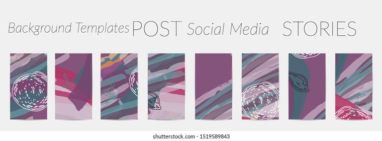 Creative backgrounds for social media. Editable story templates. Pastel colored with hand drawn scribbles promotional backgrounds for social media apps.
