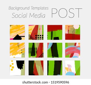 Creative backgrounds for social media. Editable story templates. Bright colored with hand drawn scribbles promotional backgrounds for social media apps.