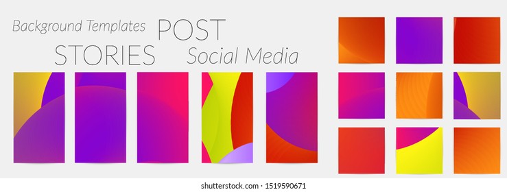 Creative backgrounds for social media. Editable story templates. Bright colored with gradient blend liquid shapes promotional backgrounds for social media apps.