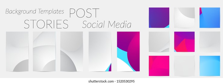 Creative backgrounds for social media. Editable story templates. Bright colored with gradient blend liquid shapes promotional backgrounds for social media apps.