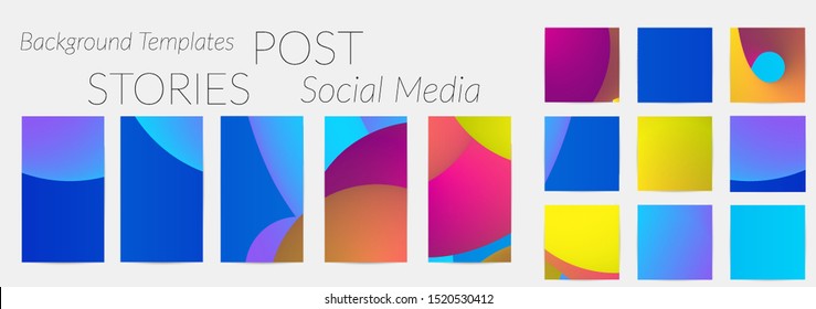 Creative backgrounds for social media. Editable story templates. Bright colored with gradient blend liquid shapes promotional backgrounds for social media apps.