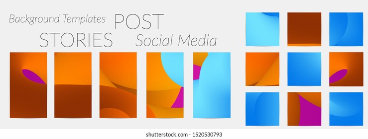 Creative backgrounds for social media. Editable story templates. Bright colored with gradient blend liquid shapes promotional backgrounds for social media apps.